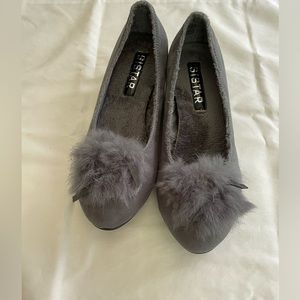 Grey suede hidden wedge Sistar shoes with pompom